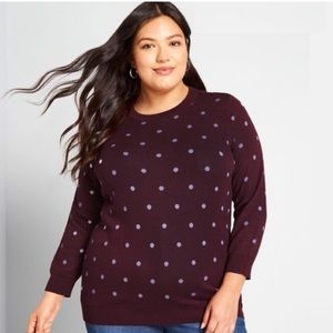 Gently Used ModCloth Charter School Polka Dot Sweater Size 2X Burgundy